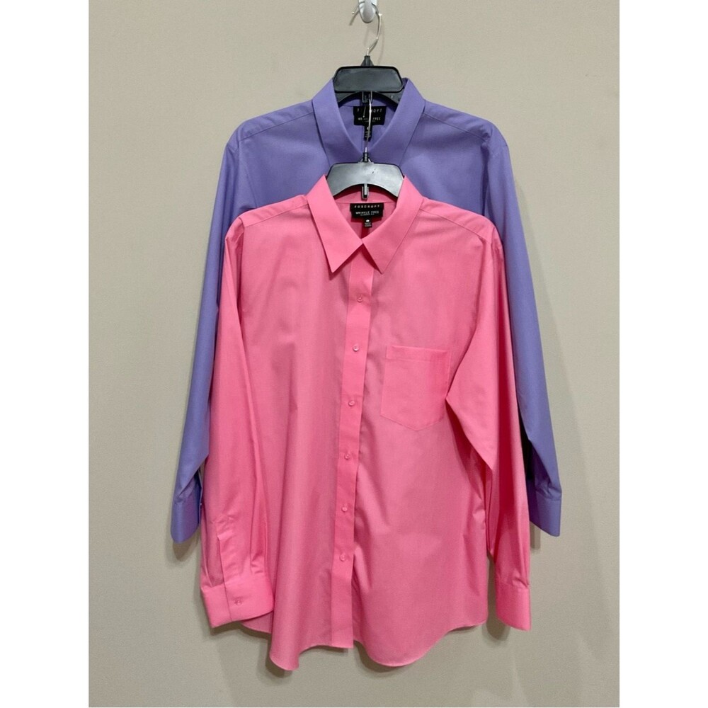 Foxcroft Wrinkle Free Button Front Shirts LOT OF 2 Pink Purple Size 16 Office